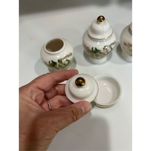 Vintage OMC Otagiri Japan Mini Urn Vase Peacock Bamboo Garden Gold Ginger Jars & - Picture 10 of 13